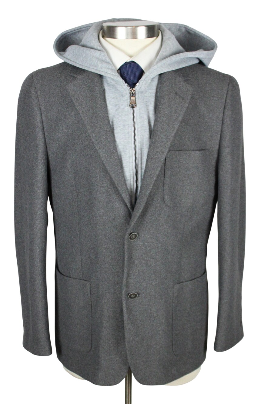 $295 Vince Camuto Blazer Hoodie Jacket Mens 44R Gray Slim Fit Hooded Zip